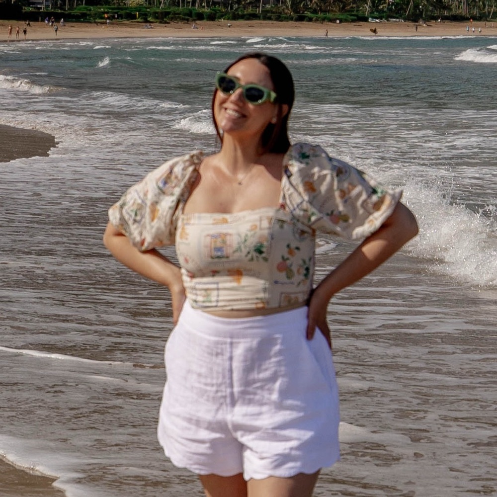 Abercrombie & Fitch Italian Print Puff Sleeve Crop Top